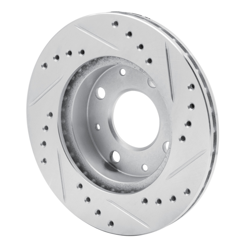 Honda CRX Brake Rotor (1) - Front Left - R1 Concepts - Drilled & Slotted - Silver - `84-`06